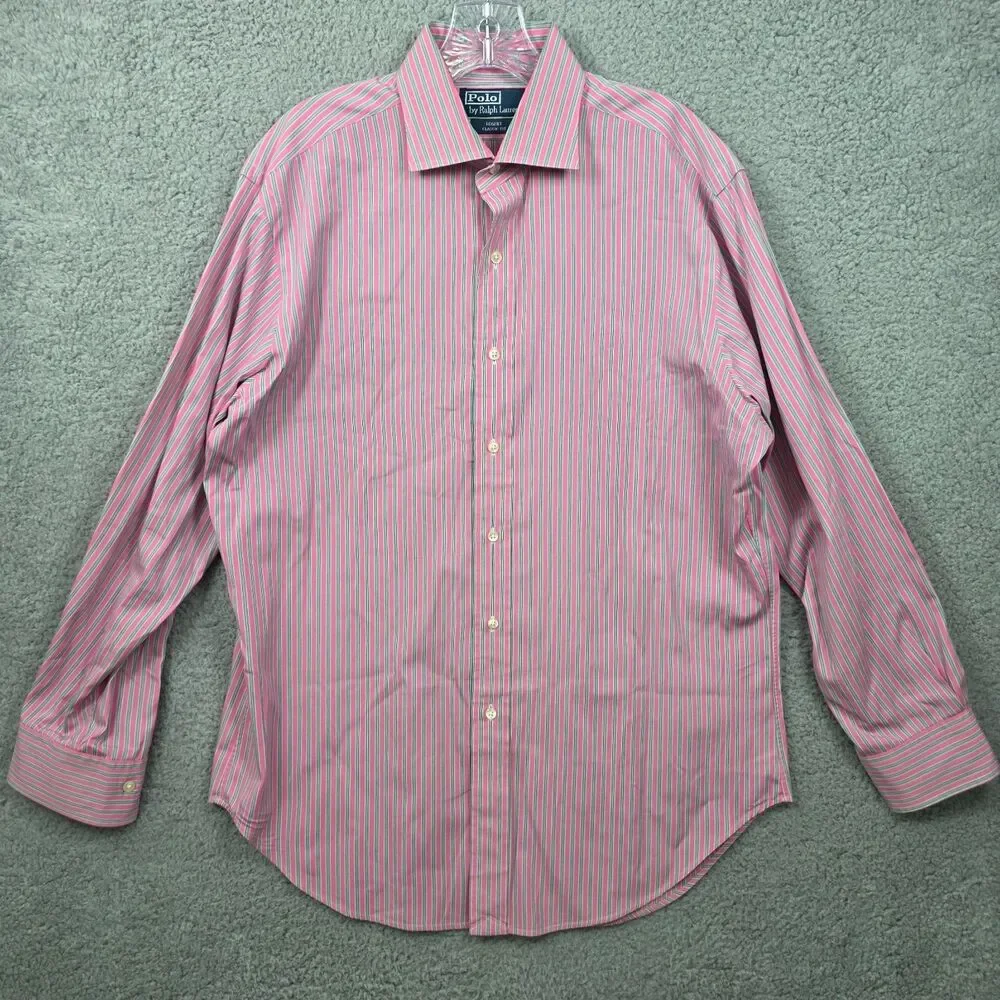 Vtg Polo Ralph Lauren Regent Shirt Men's 16 32/33 Pink Striped Long Sleeve